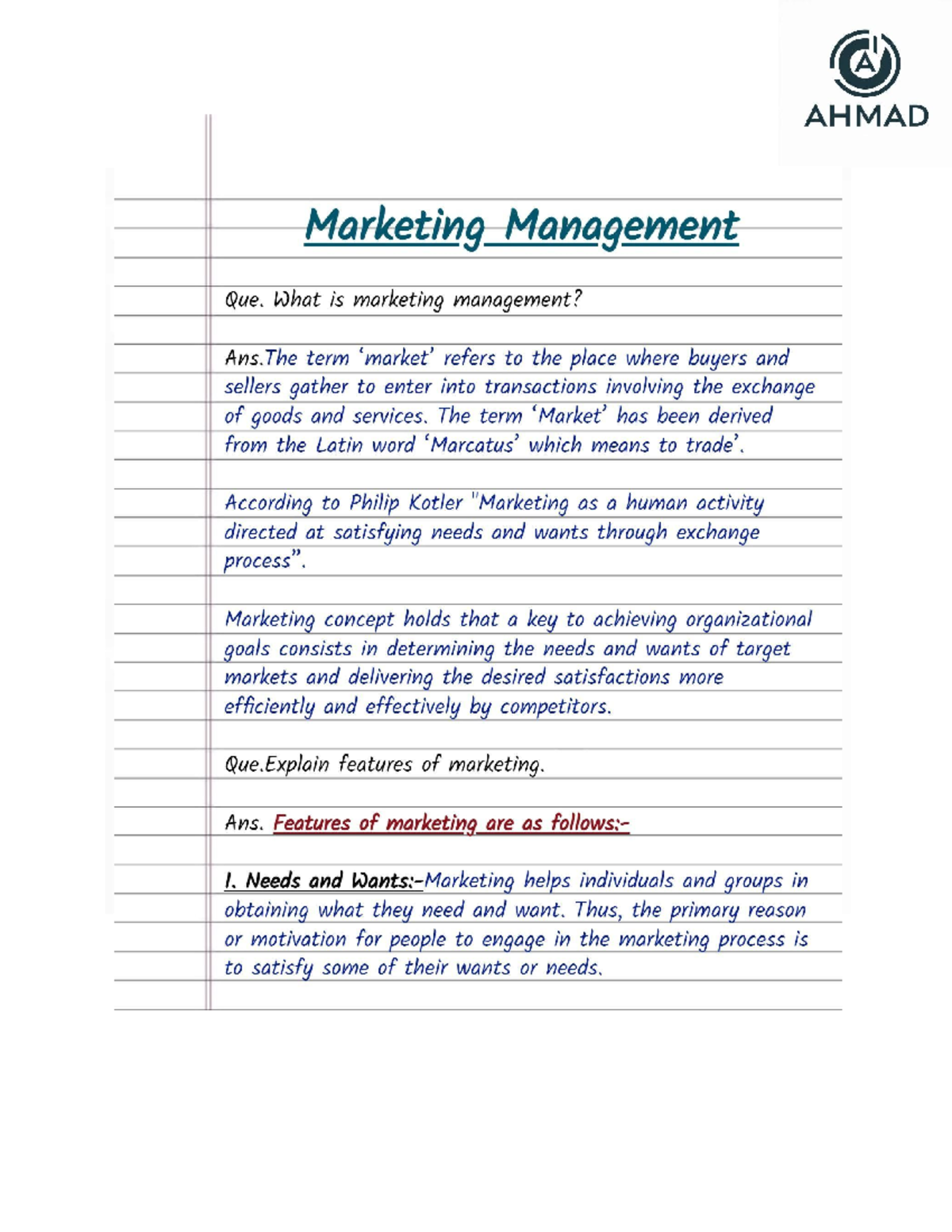Marketing Management Final Exam Notes - AHMAD S M Neyaz - Studocu