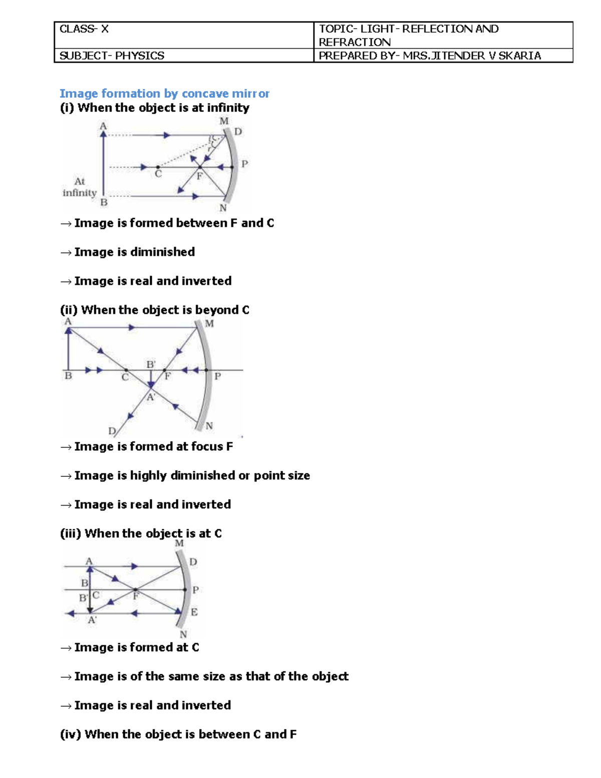 Physics Class X: Reflection & Refraction Concepts and Notes - Studocu