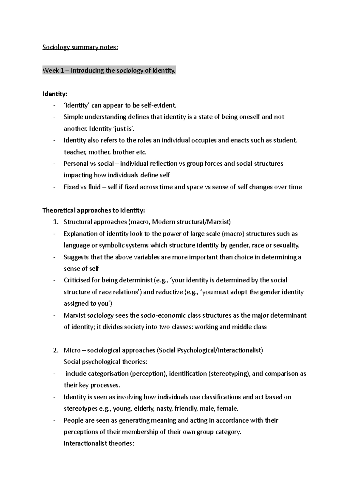 SGY230 Summary - Lecture notes 1-4 - Sociology summary notes: Week 1 ...