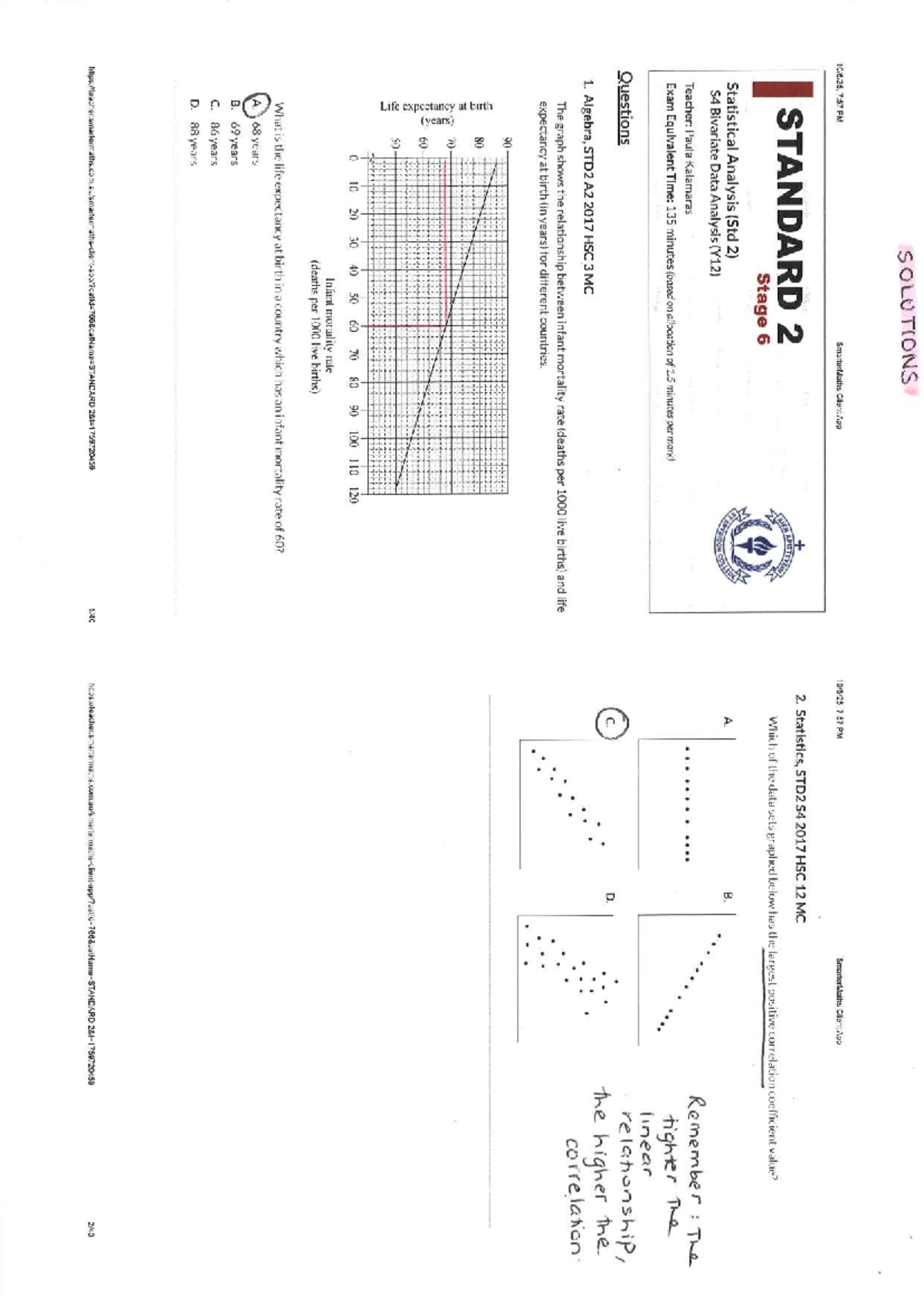 Smarter Maths - Bivariate Data Analysis Solutions (STD2 S4 HSC) - Studocu