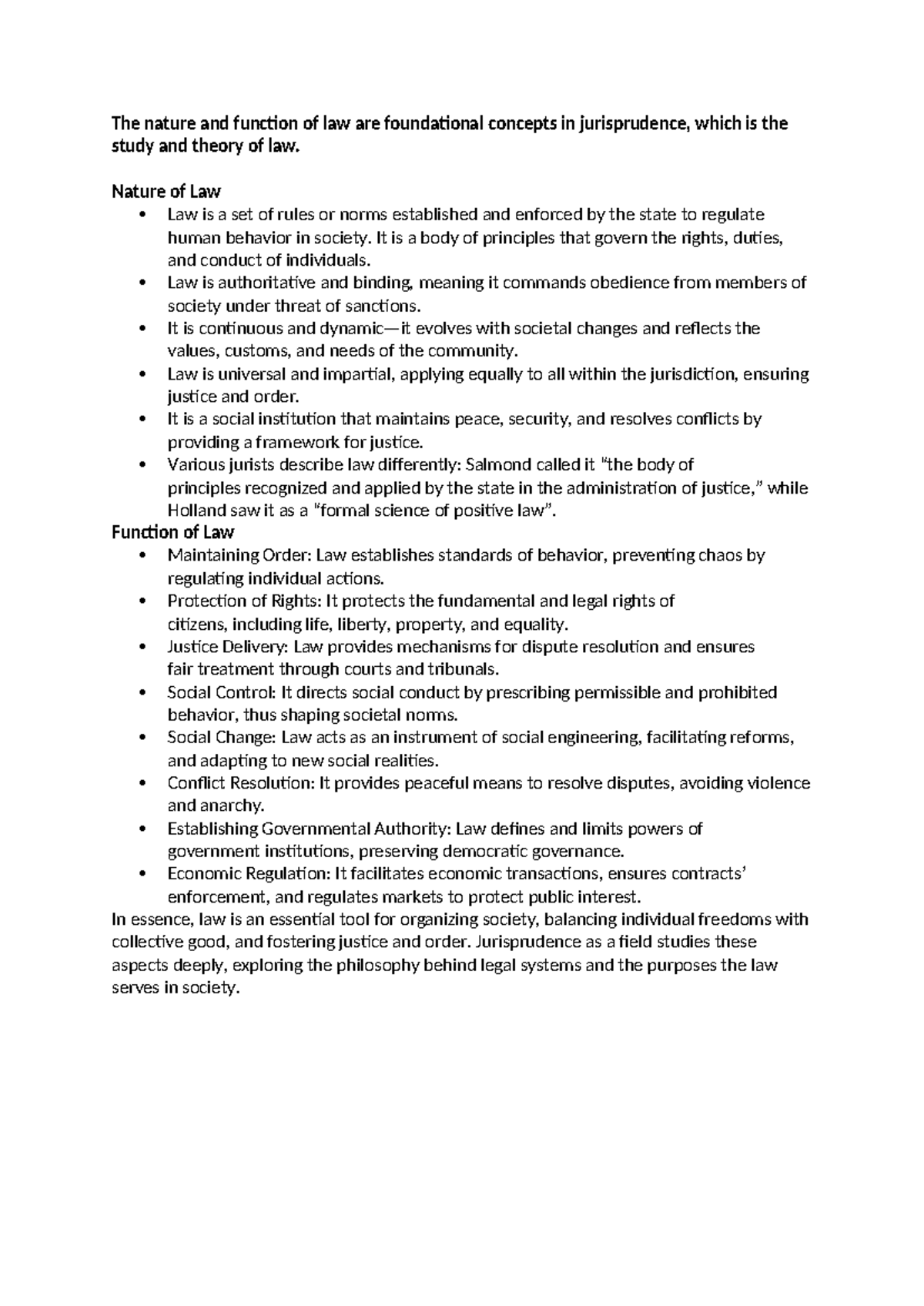 JUR 101: Nature and Function of Law in Jurisprudence Notes - Studocu