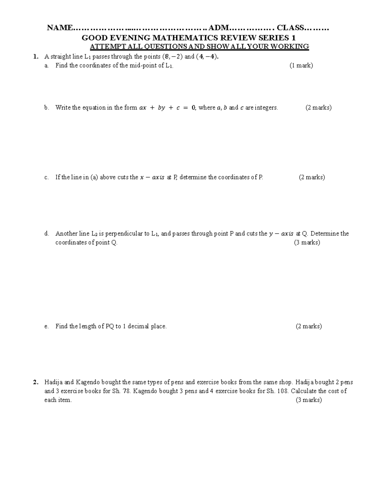MAT 101 - Mathematics Revision Series 1: Attempt All Questions - Studocu