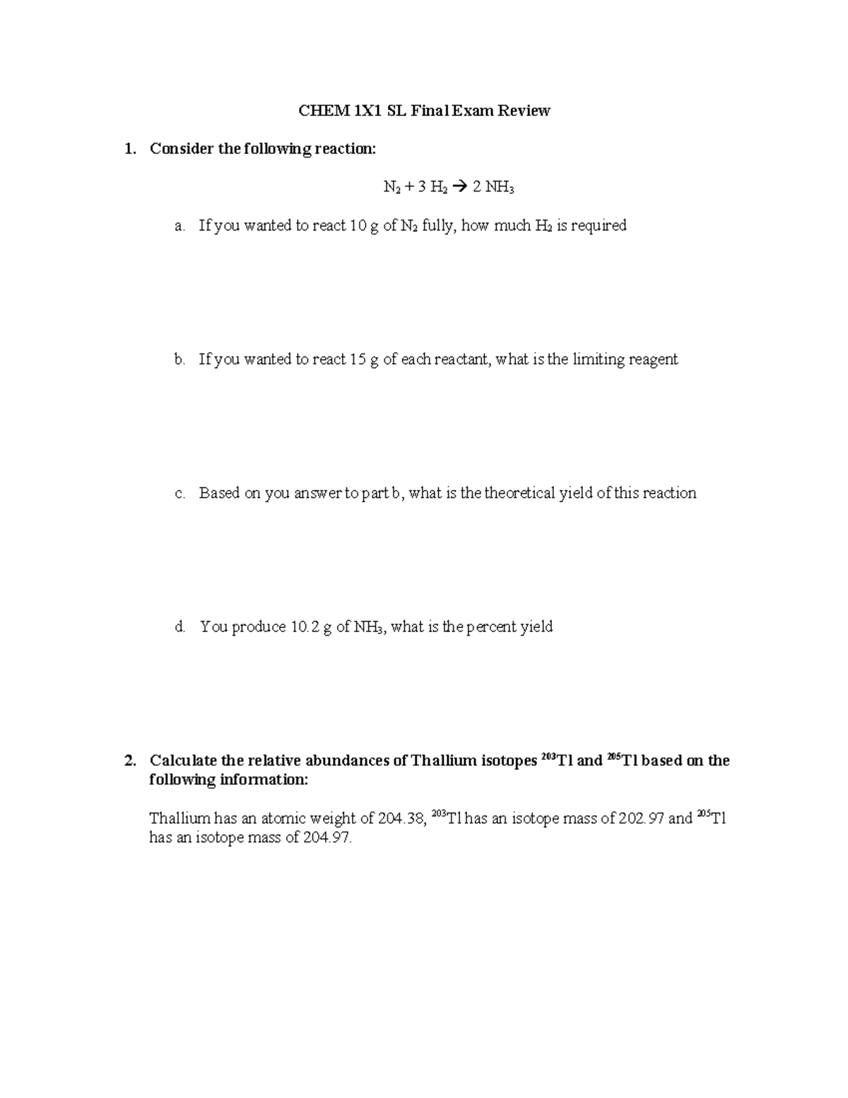 CHEM 1X1 SL Final Exam Comprehensive Review Guide - Studocu