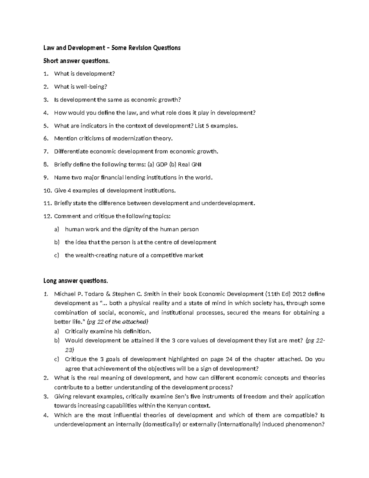 Law and Development: Key Revision Questions and Critical Insights - Studocu