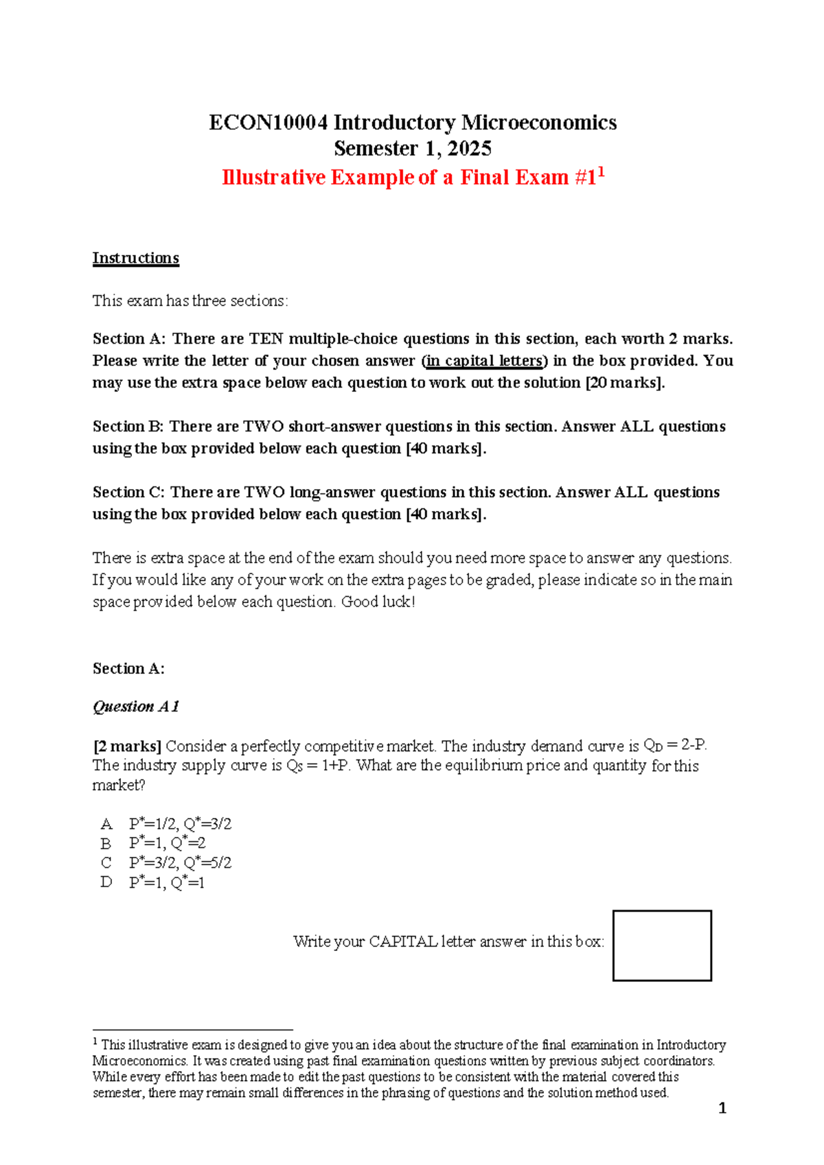微观练习题1 - practice - ECON10004 Introductory Microeconomics Semester 1 ...