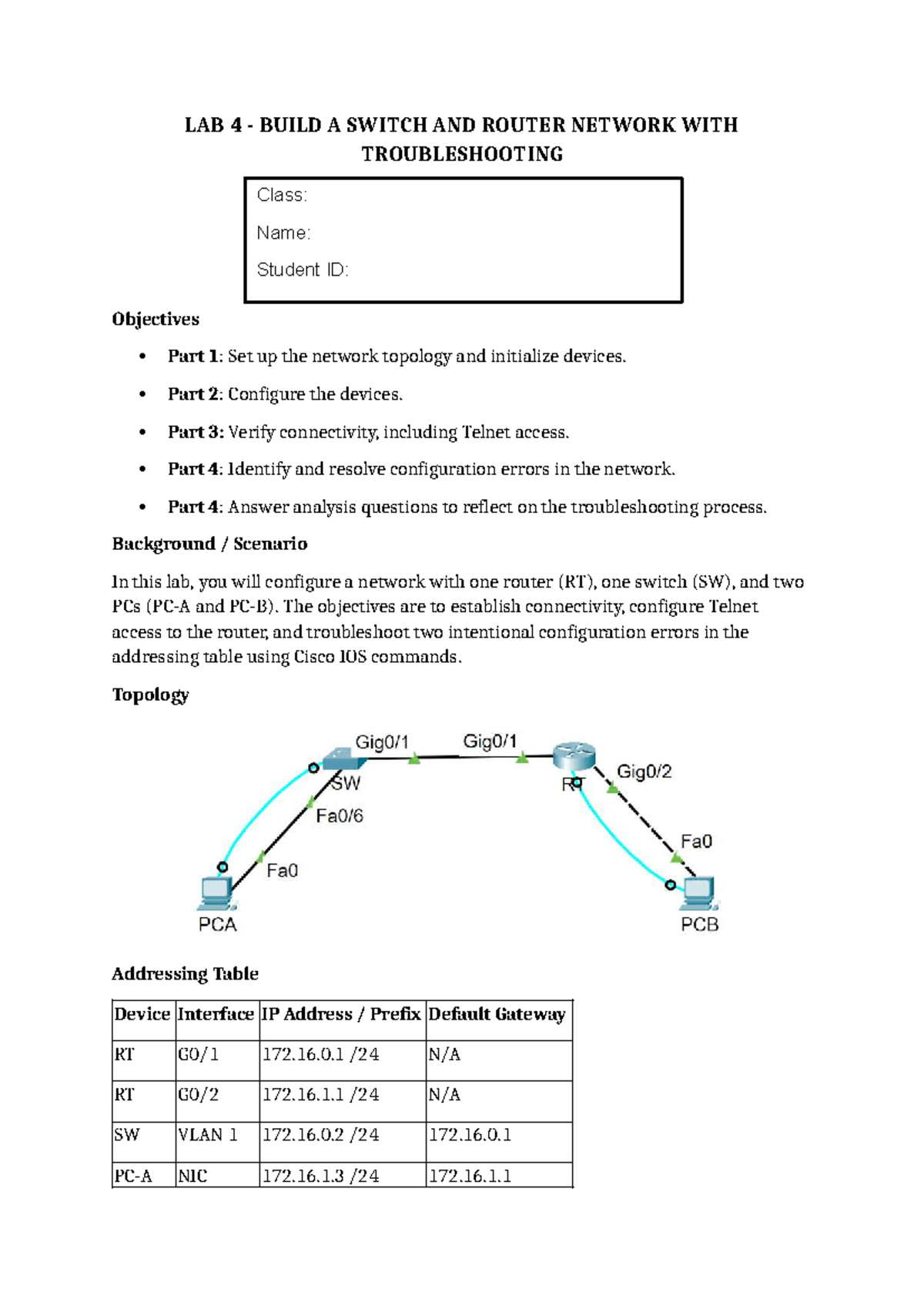 Lab 4 - Switch & Router Network Setup and Troubleshooting Guide - Studocu