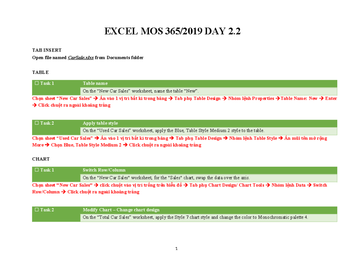 EXCEL MOS DAY 2.2 - CarSale & EmployeeBonuses Tasks Guide - Studocu