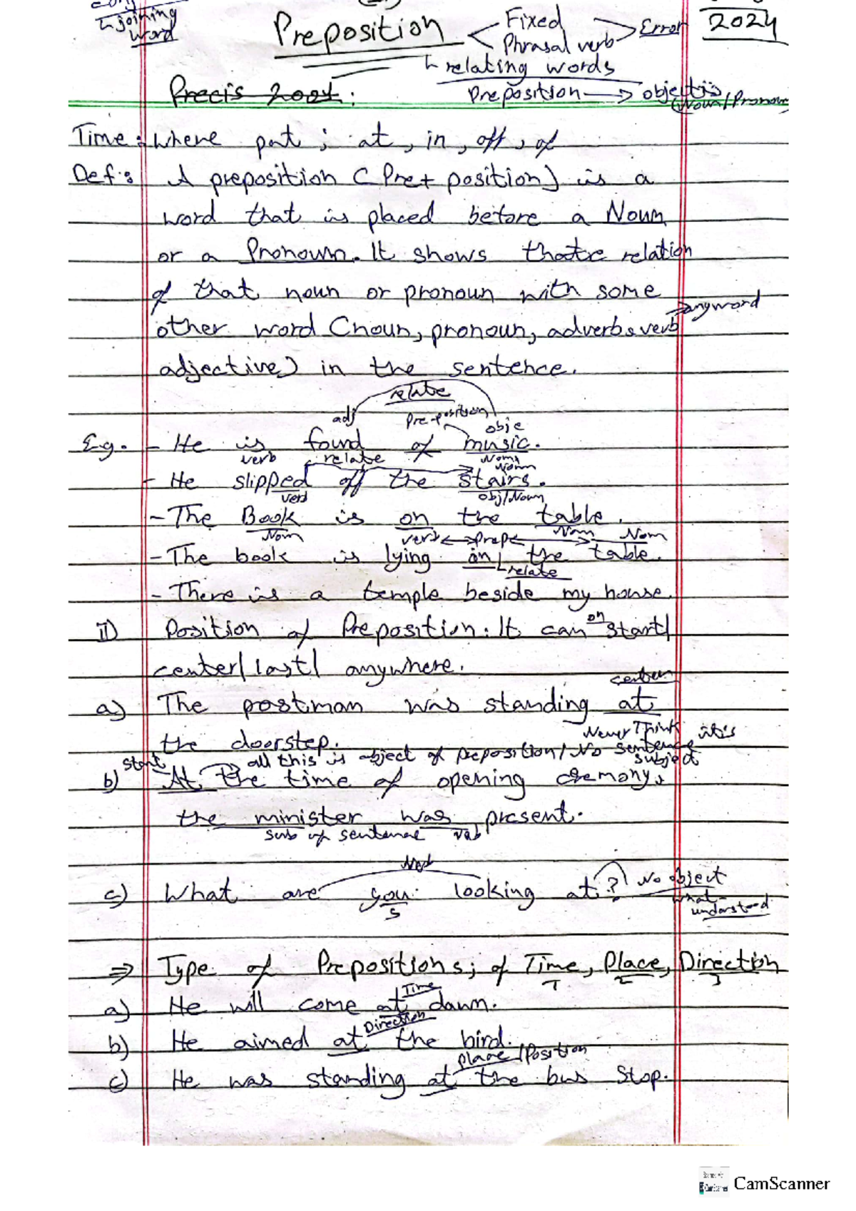 Preposition Notes & Examples for 2024 (MAM RANI) - Study Guide - Studocu