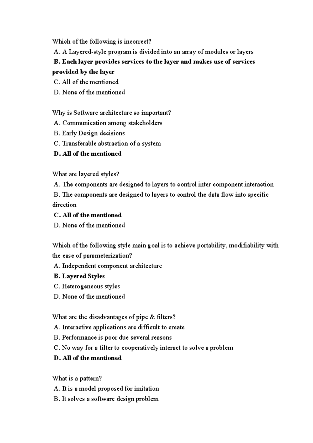 Tn Giữa Kỳ: Software Architecture Quiz Questions and Answers - Studocu