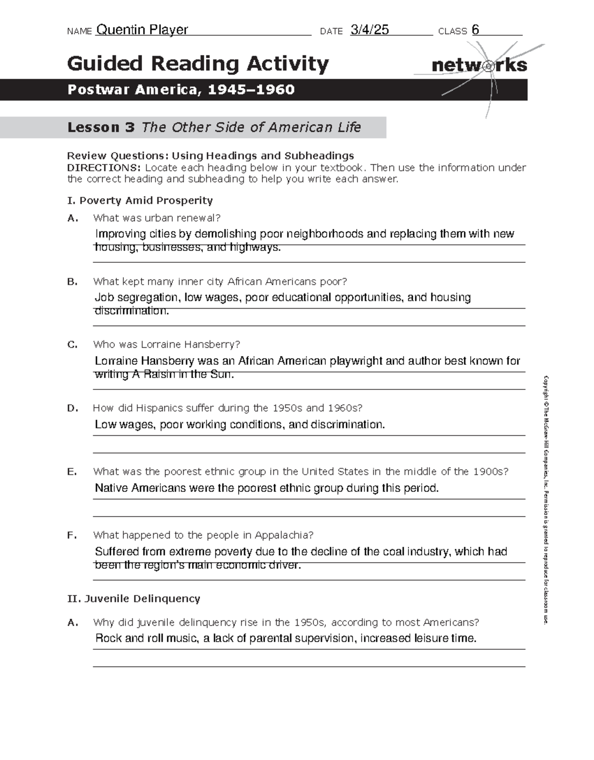 Guided Reading Activity: Postwar America 1945-1960 - Lesson 3 Analysis ...