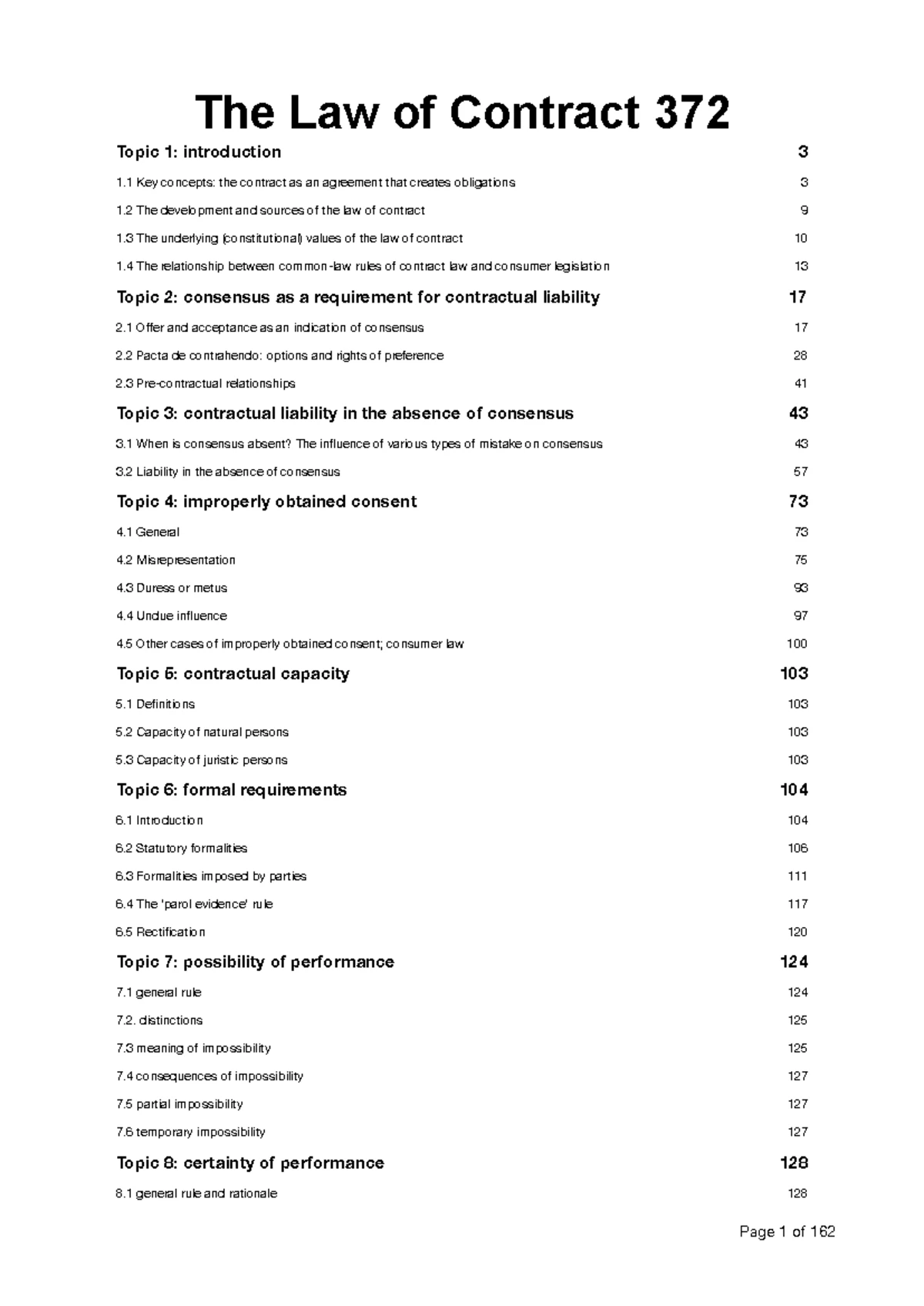 LAW OF CONTRACT 378: Semester 1 Key Concepts and Theories - Studocu