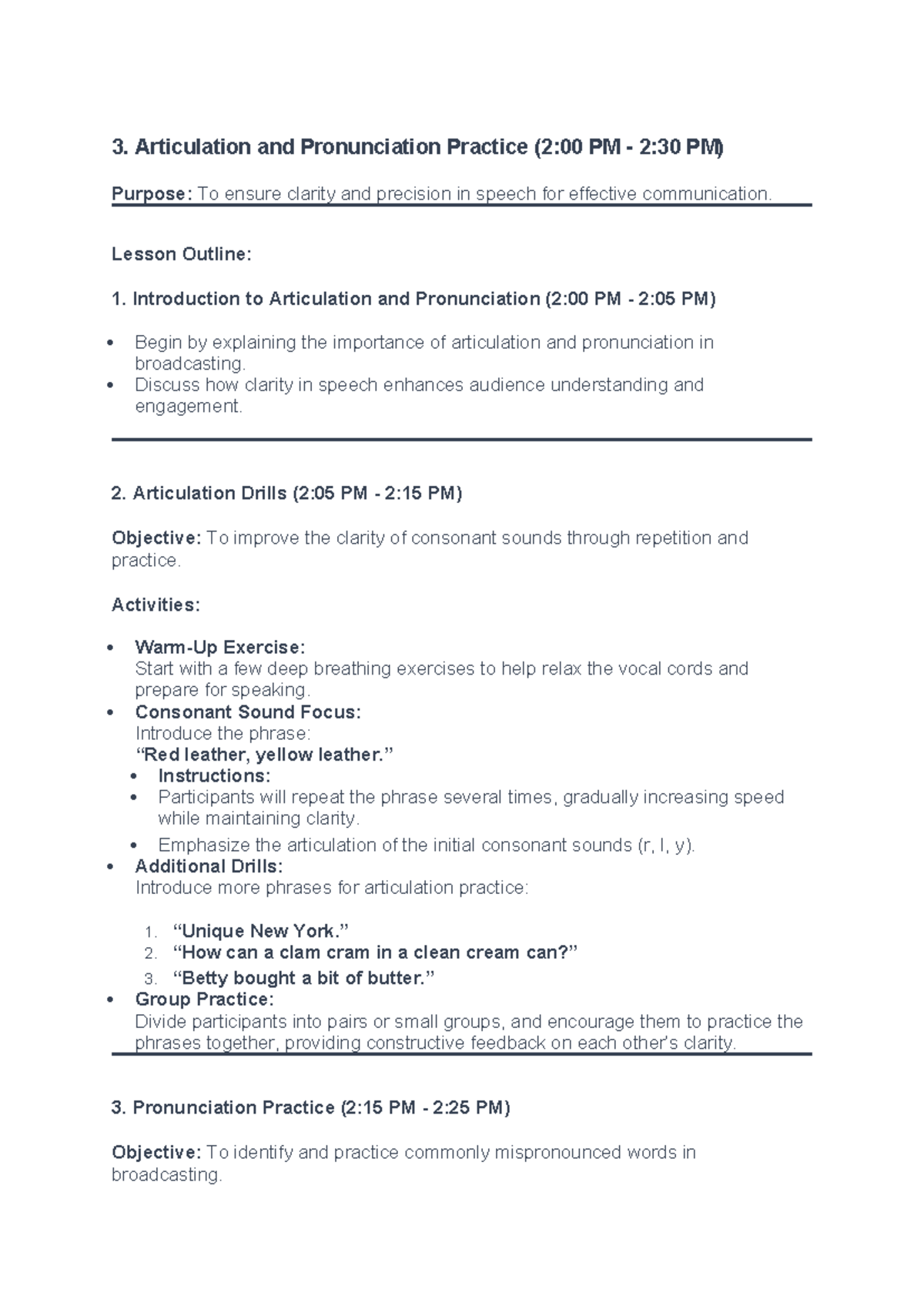 Articulation and Pronunciation Drill - 3. Articulation and ...