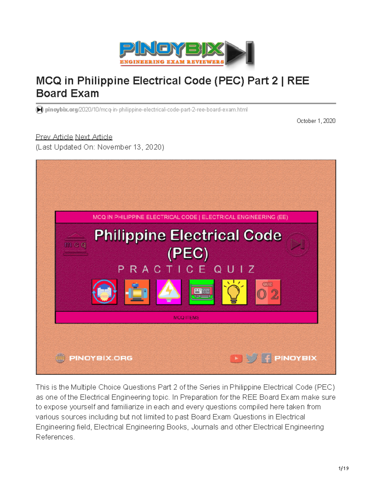 MCQs in Philippine Electrical Code (PEC) Part 2 | REE Board Exam Prep ...
