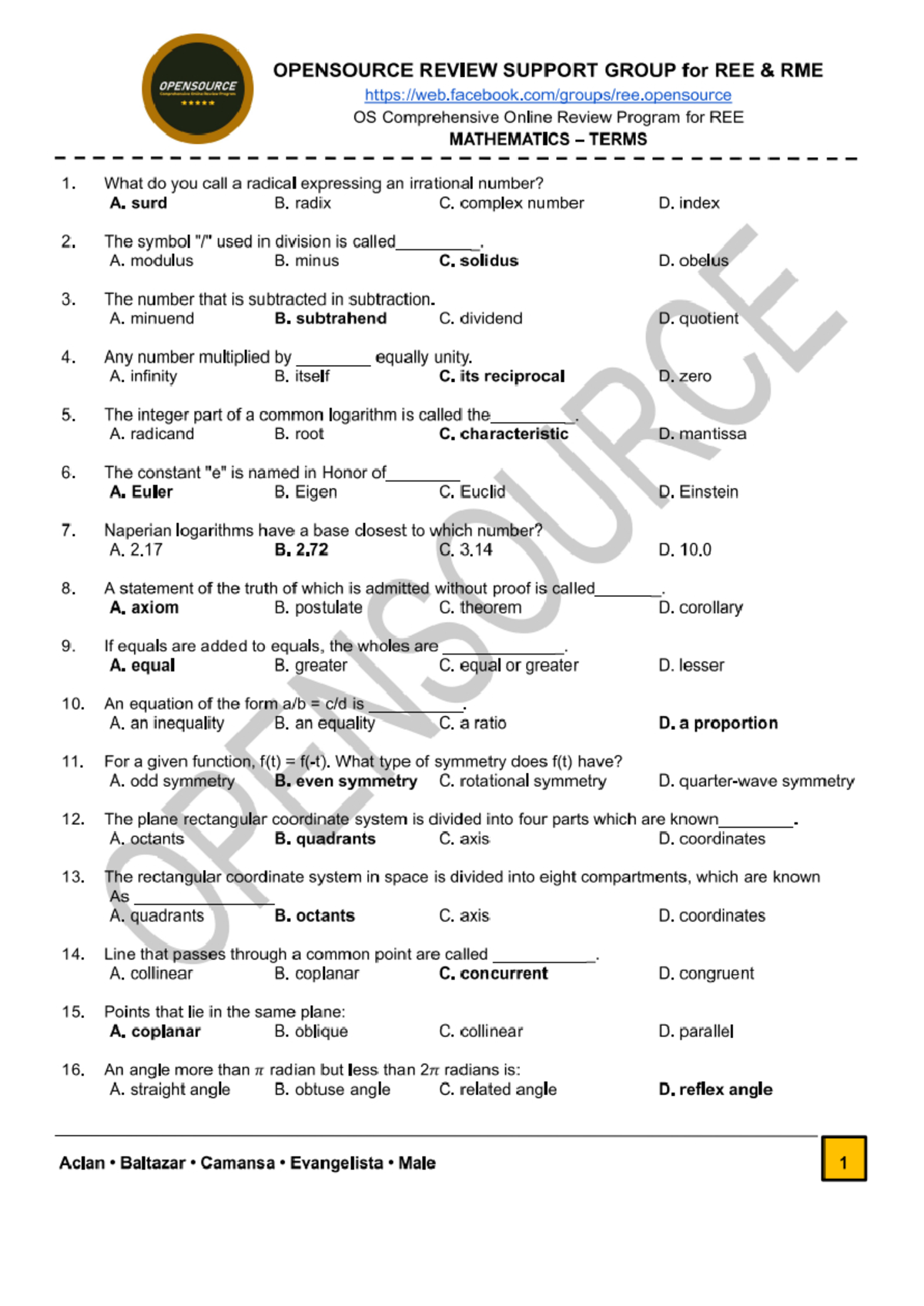 REE RME OPENSOURCE: Comprehensive Math Terms Review Lectures - Studocu