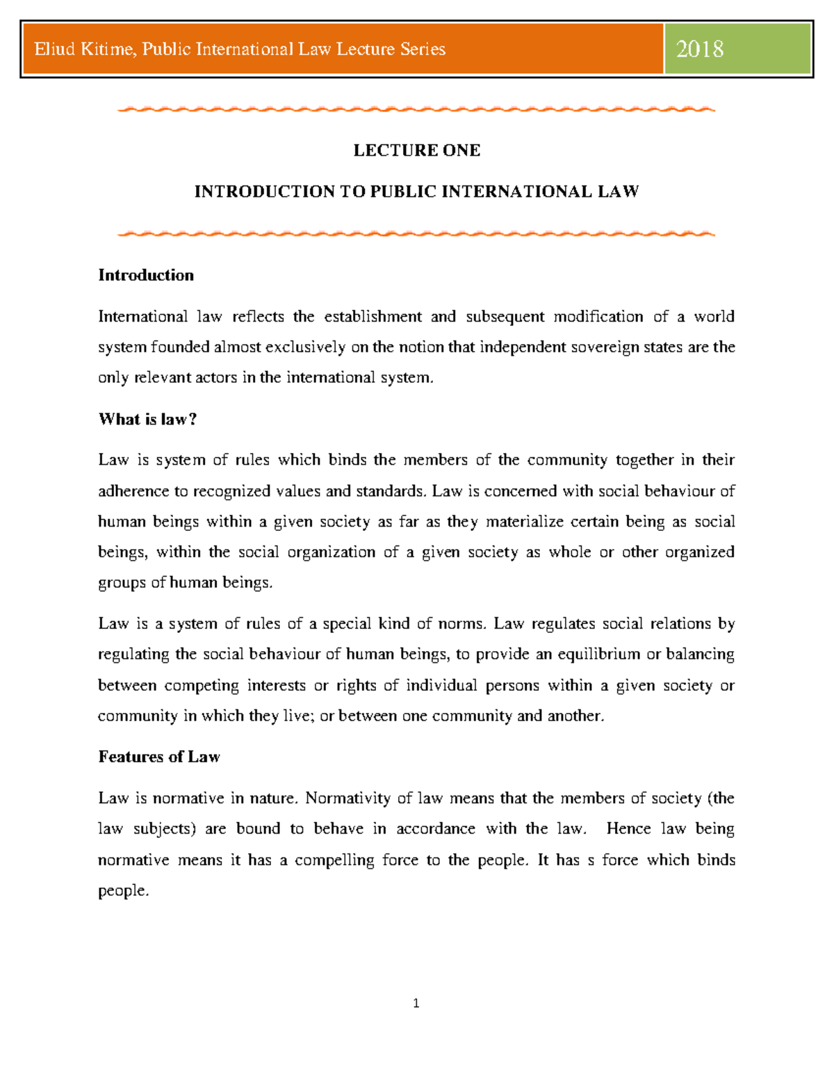Public International Law (PIL) Complete Notes LECTURE 1 & 2 - Studocu