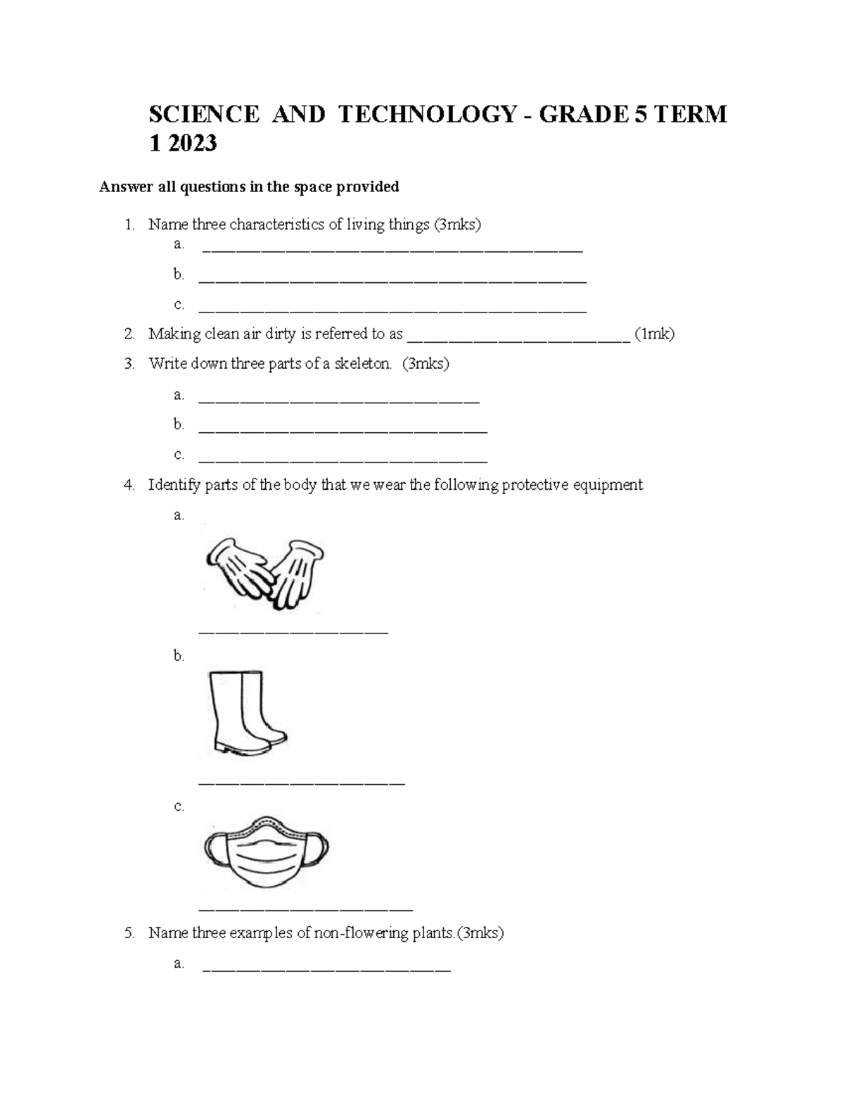 Science and technology grade 5 term 1 2023 exam questions and answers ...