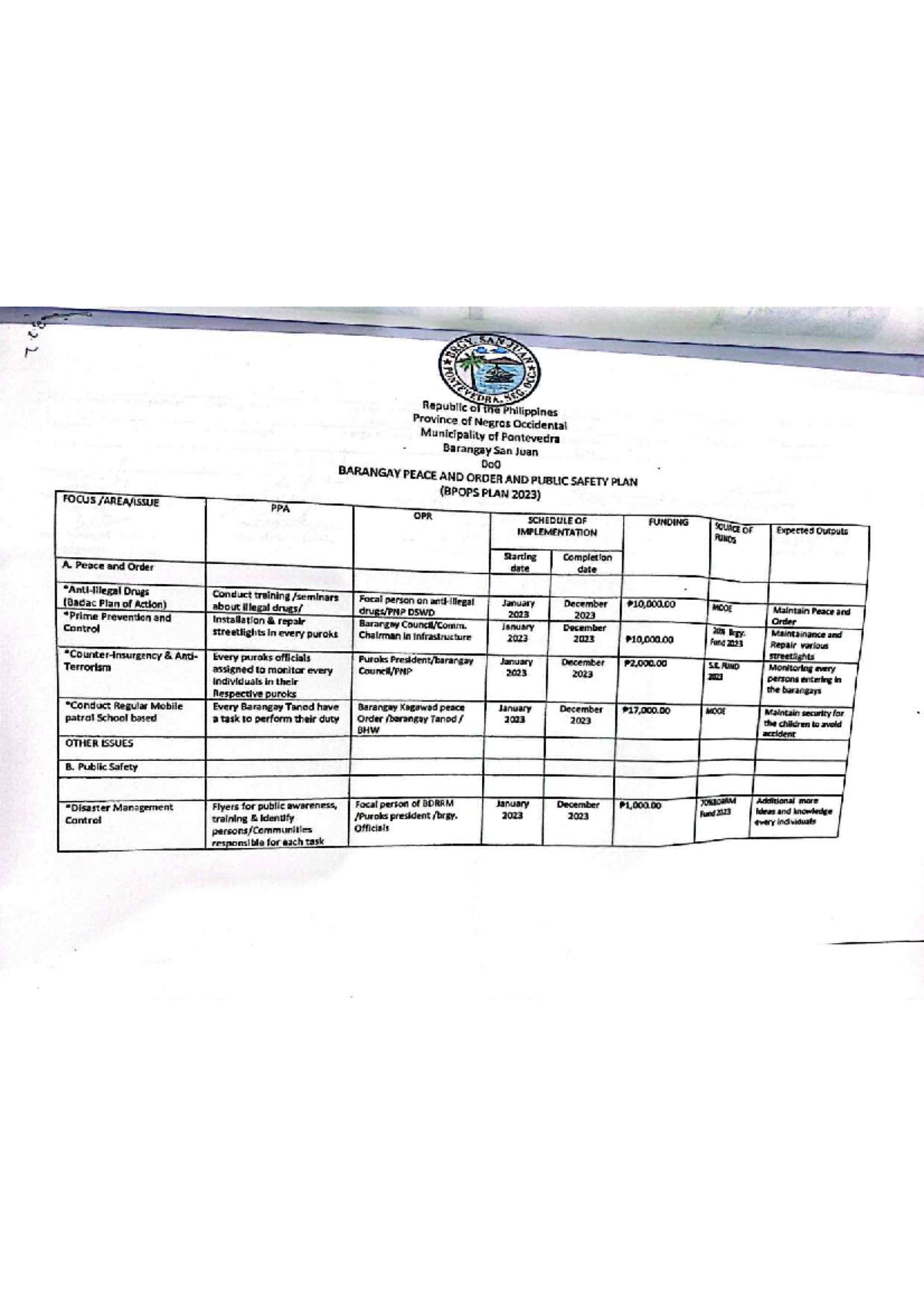 BPOPS Plan 2023: Barangay Peace and Order & Public Safety Strategy ...