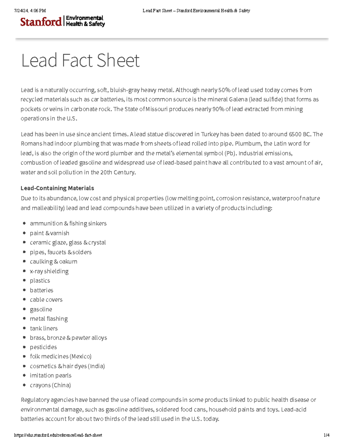 Lead Exposure and Health Risks: A Comprehensive Fact Sheet【4:06 PM ...