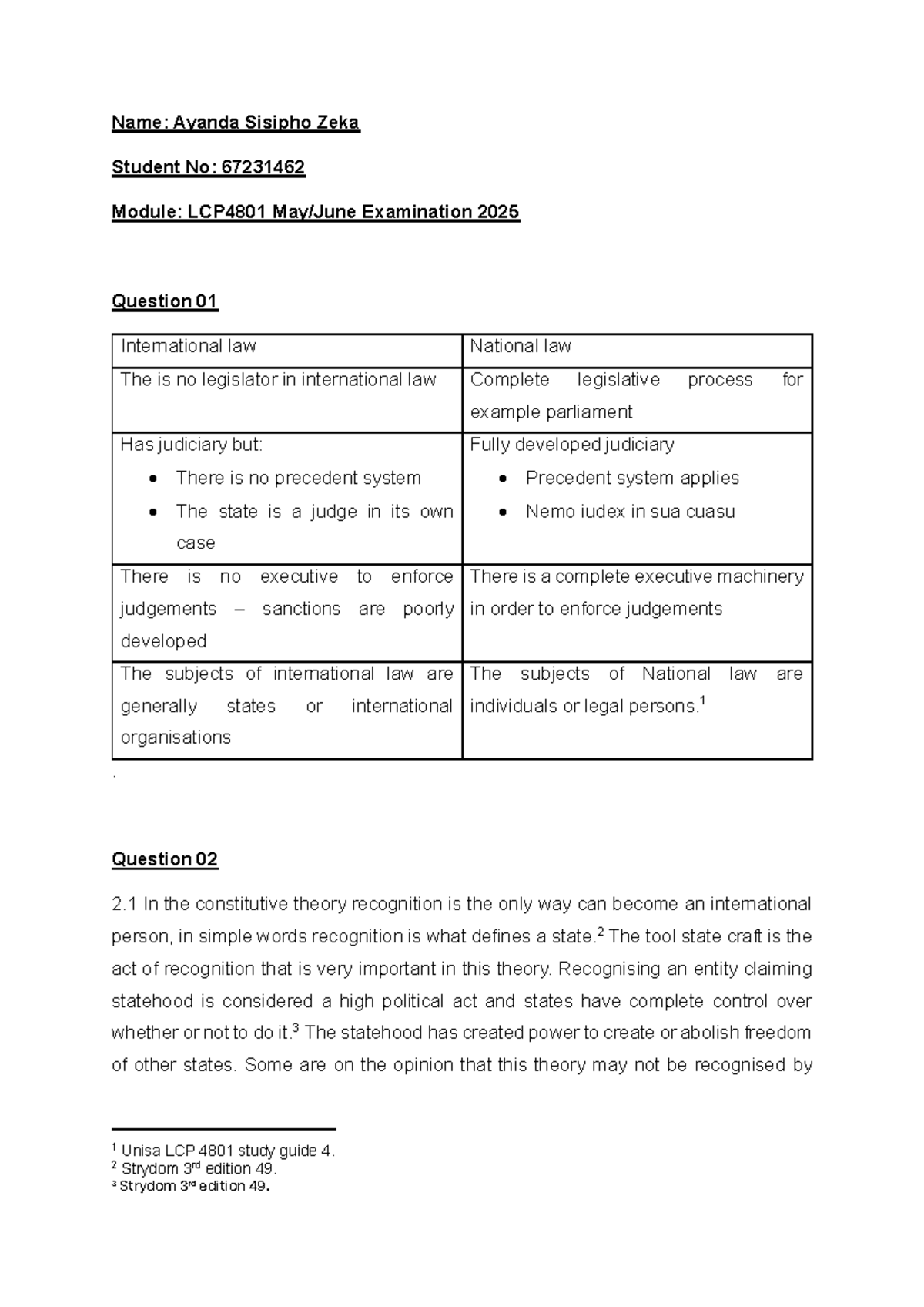 LCP4801 Final Exam: International Law vs. National Law Analysis - Studocu