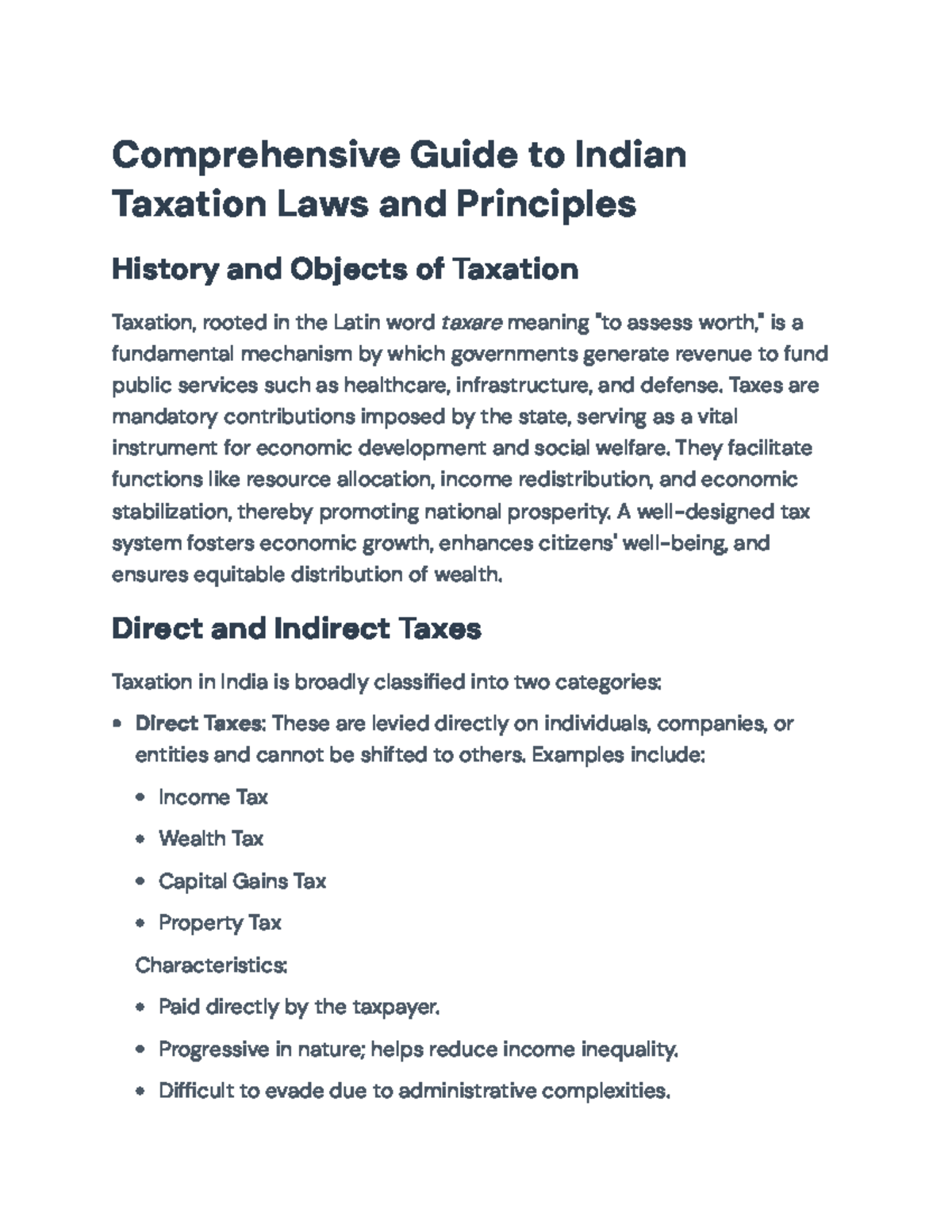 Comprehensive Overview of Indian Taxation Laws and Principles (Course ...