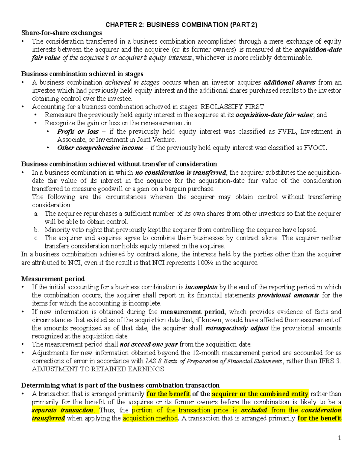 Chapter 2: Business Combination (Part 2) - 2026 Lecture Notes - Studocu