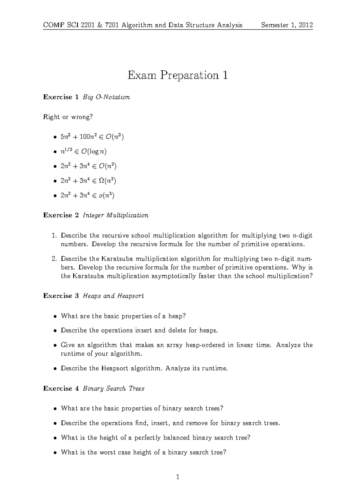 Adsa-Exam Prep 1 - prep - COMP SCI 2201 & 7201 Algorithm and Data ...