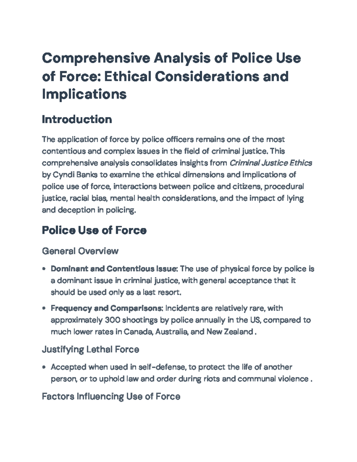 Comprehensive Analysis of Police Use of Force: Ethics and Implications ...