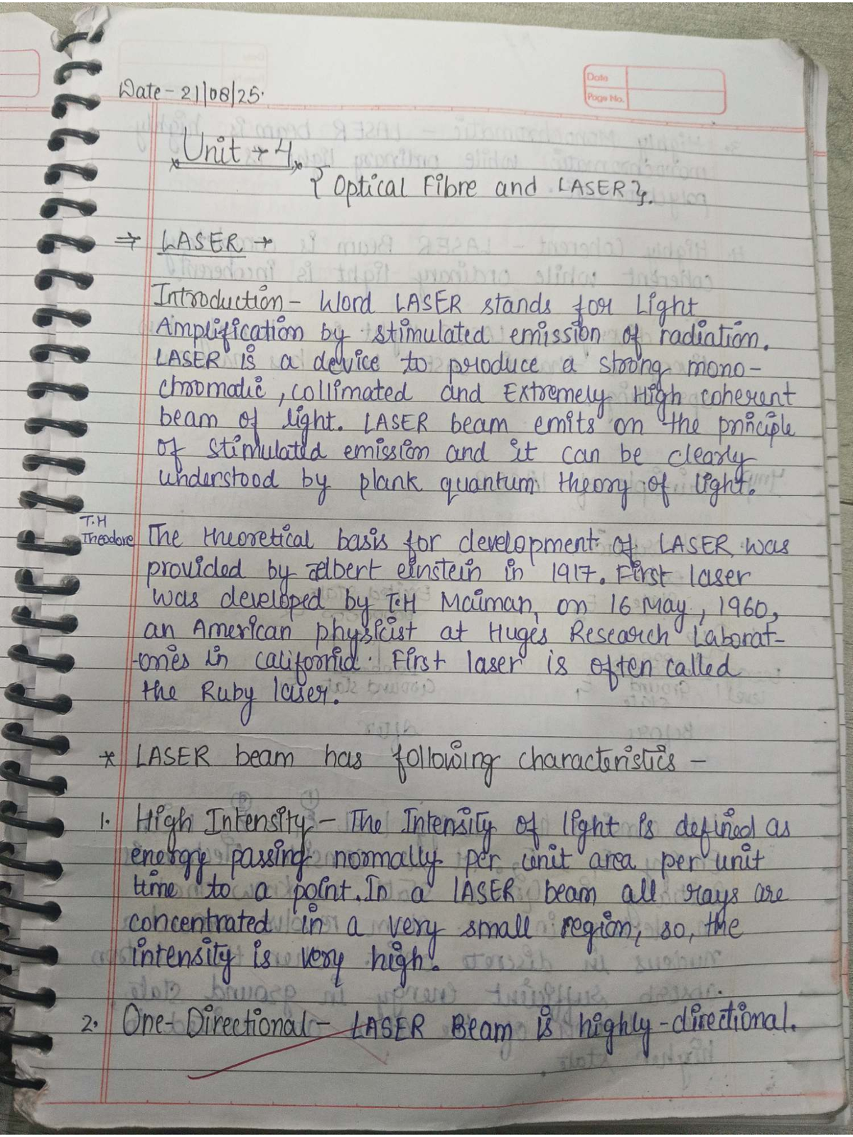 Unit-4 Engg Phy Handwritten Notes on LASER Technology - Studocu