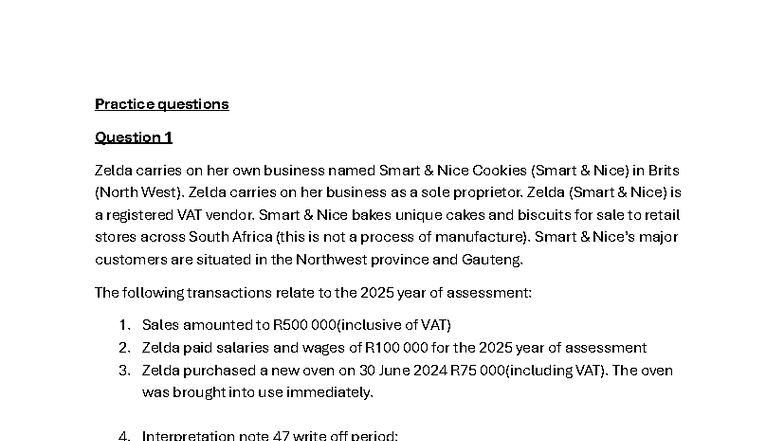 VAT Revision Class Questions for 2025 Assessment - Studocu