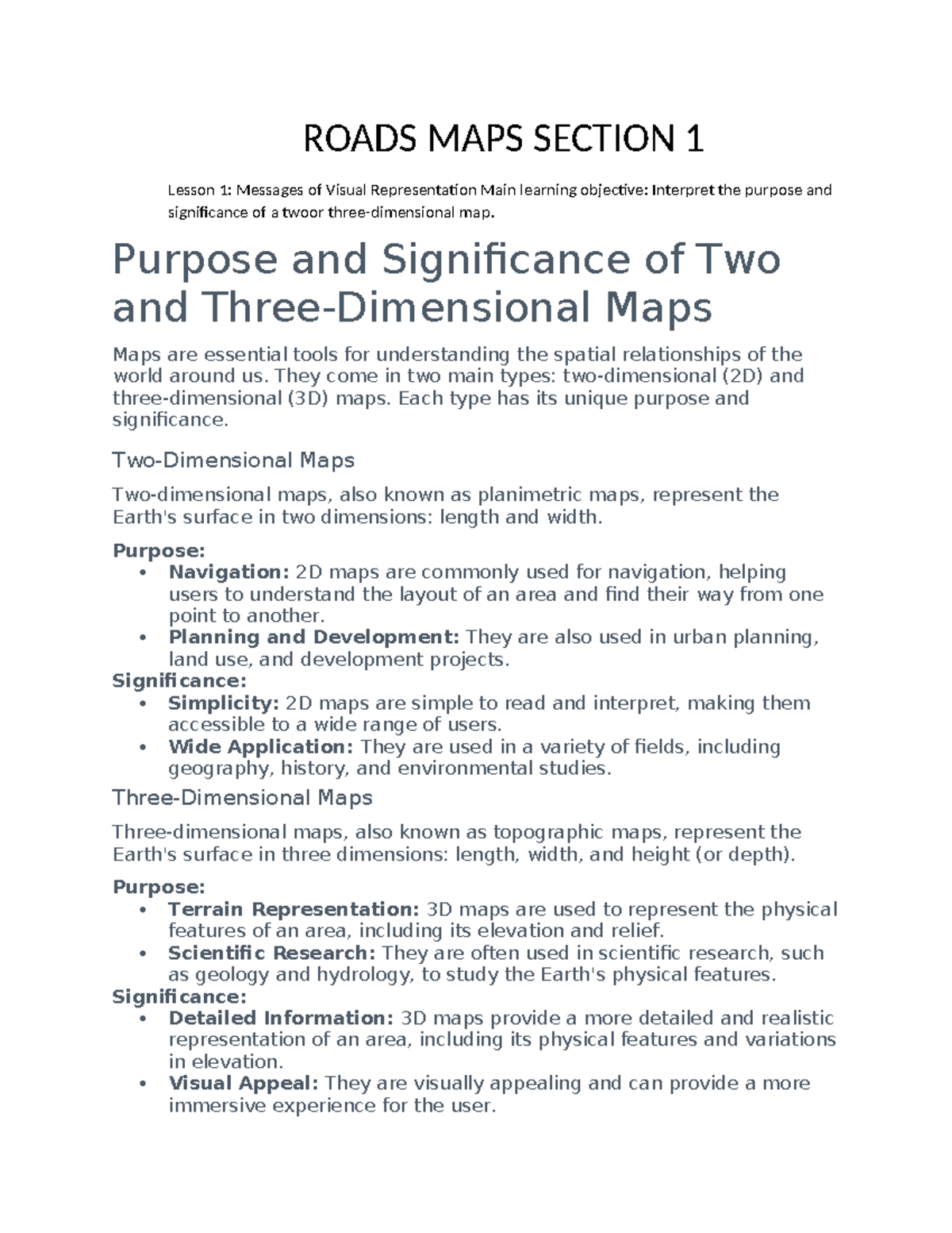Road Maps Section 1 - Key Concepts and Interpretation of Maps and Data ...