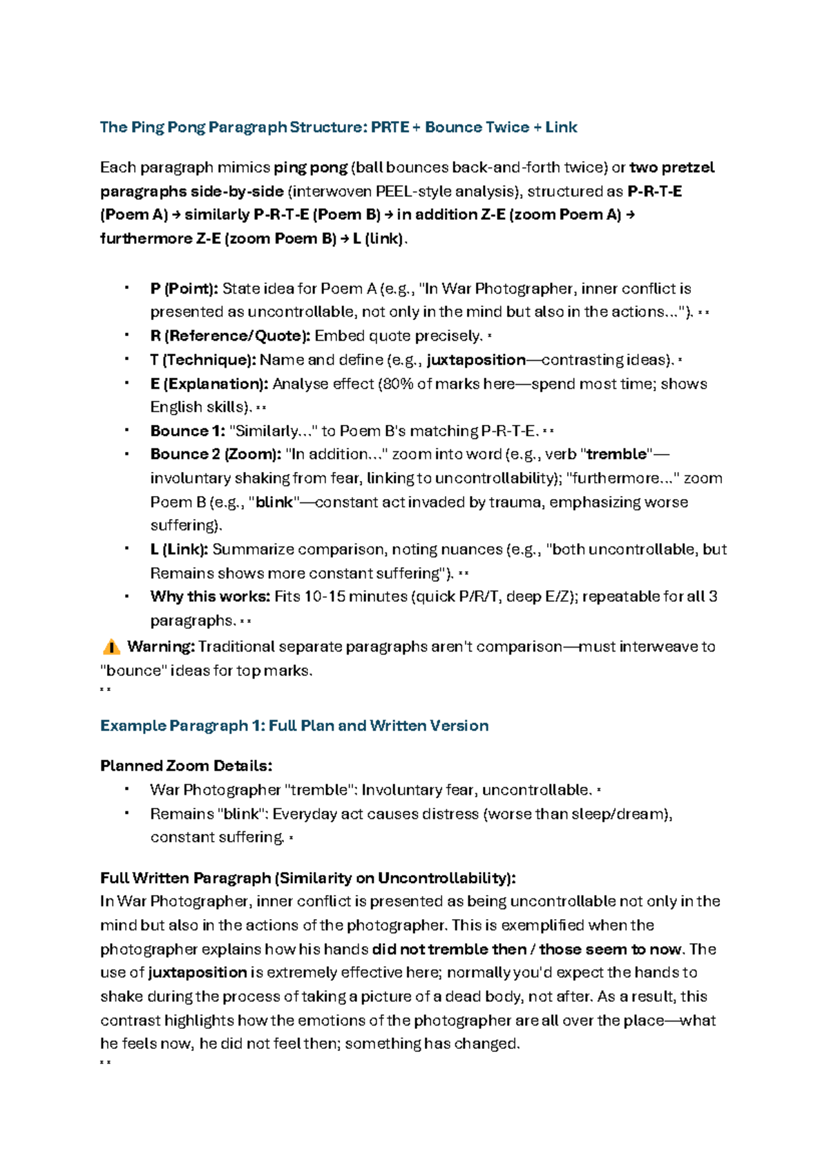 The Ping Pong Paragraph Structure: PRTE Method for Poetic Analysis ...