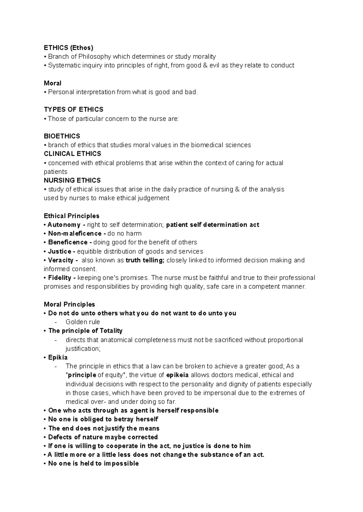 Ethics - LEcture Notes - ETHICS (Ethos) Branch of Philosophy which ...