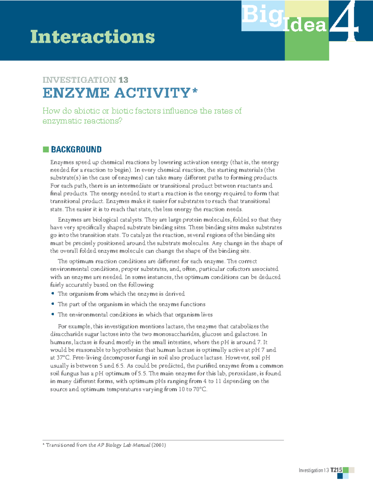 Bio Lab 13: Exploring Enzyme Activity and Reaction Conditions - Studocu