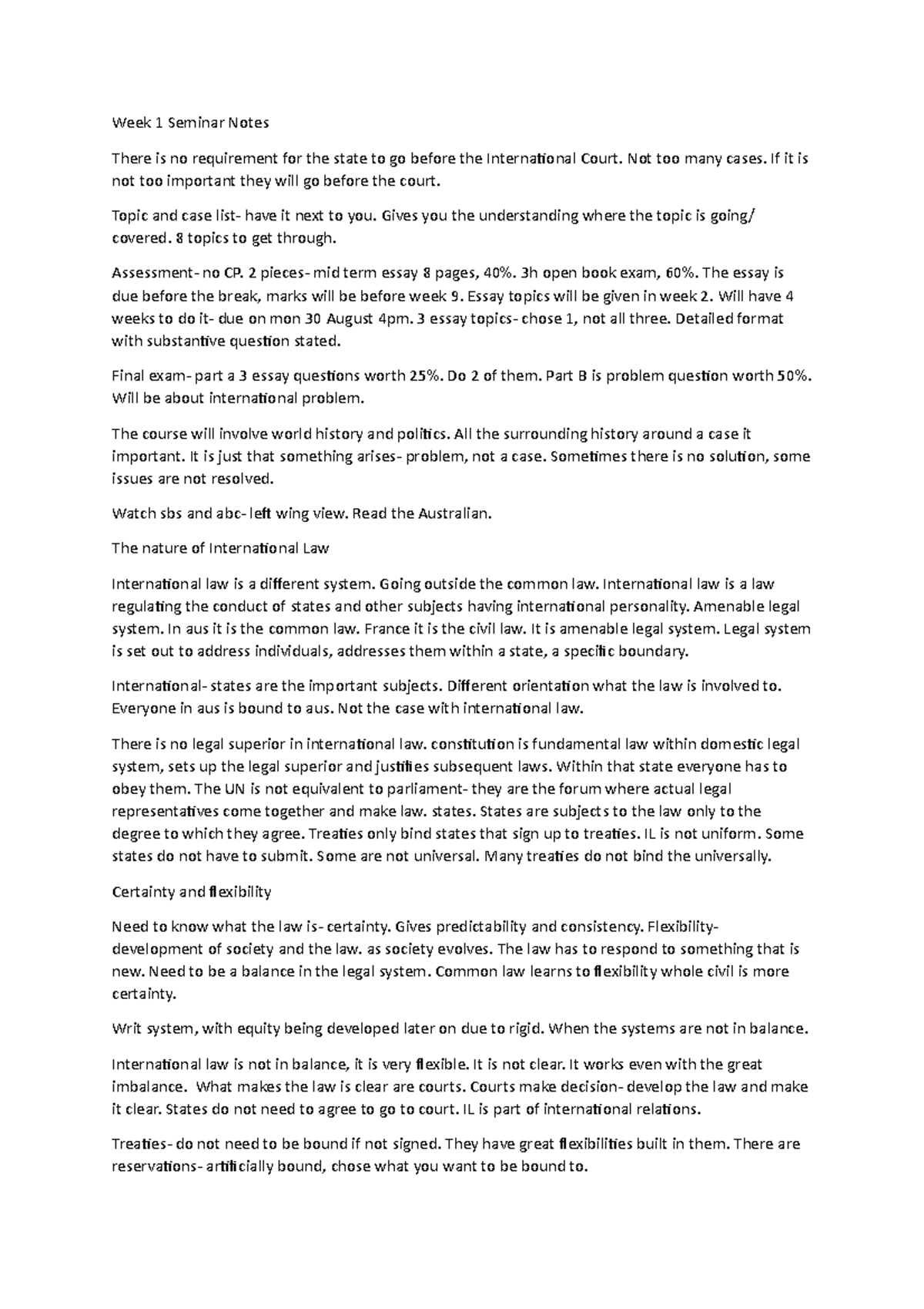 INTL 101 Week 1 Seminar Notes: Key Concepts & Assessment Overview - Studocu