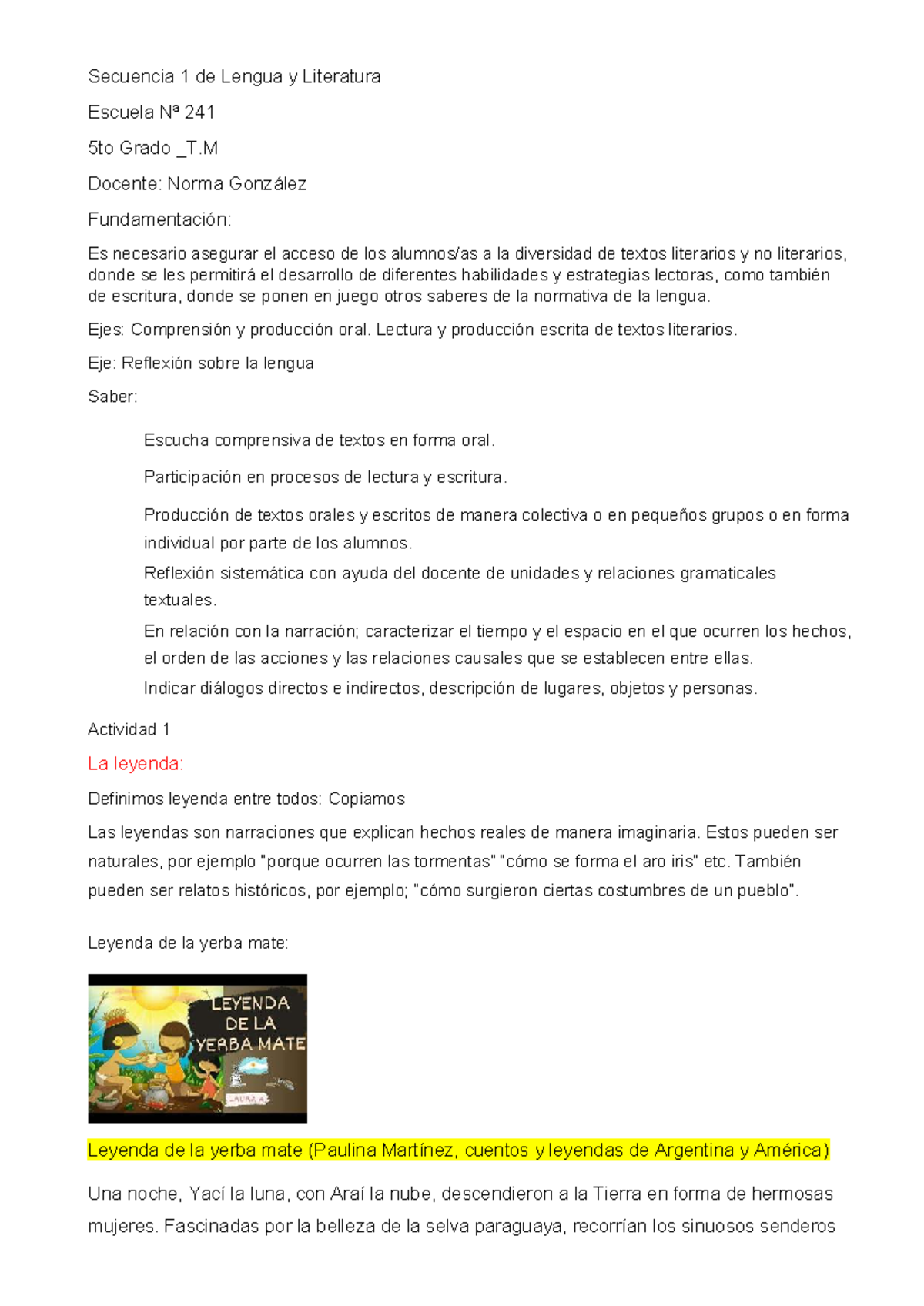 Secuencia 1 de Lengua y Literatura 5to Grado - Actividades y ...