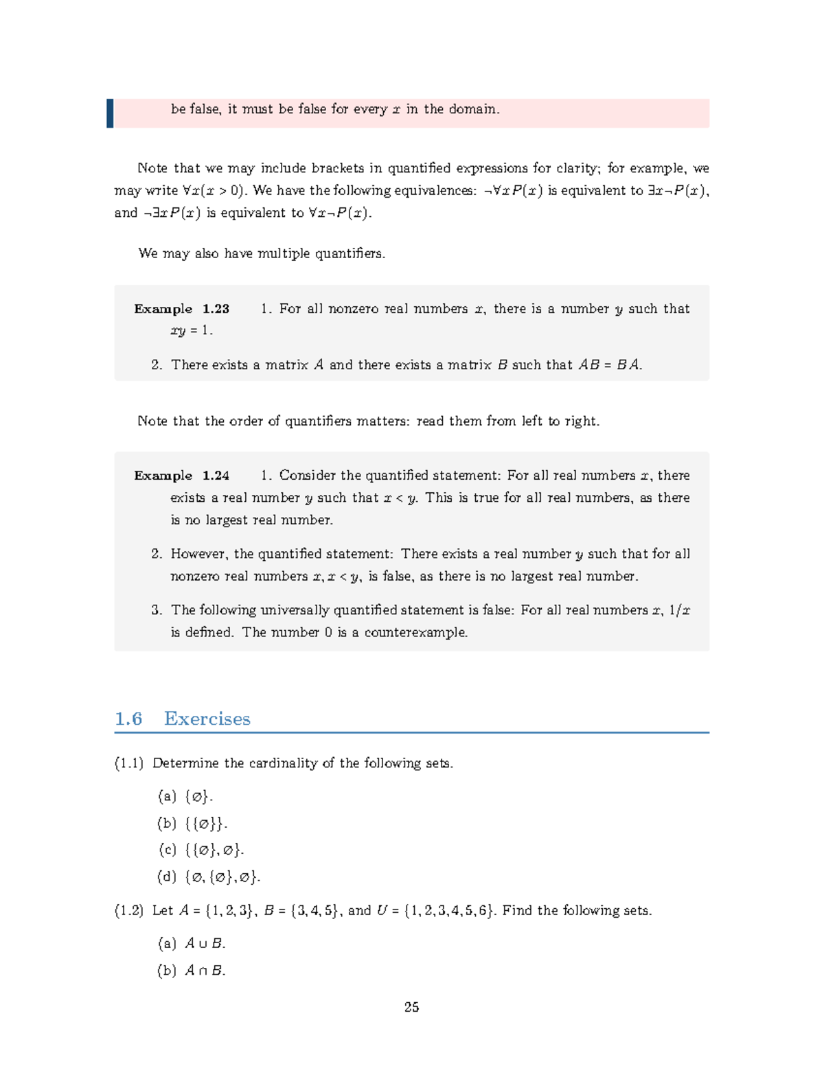 MTH Practice: Chapter 1 Quantifiers and Set Theory Exercises - Studocu