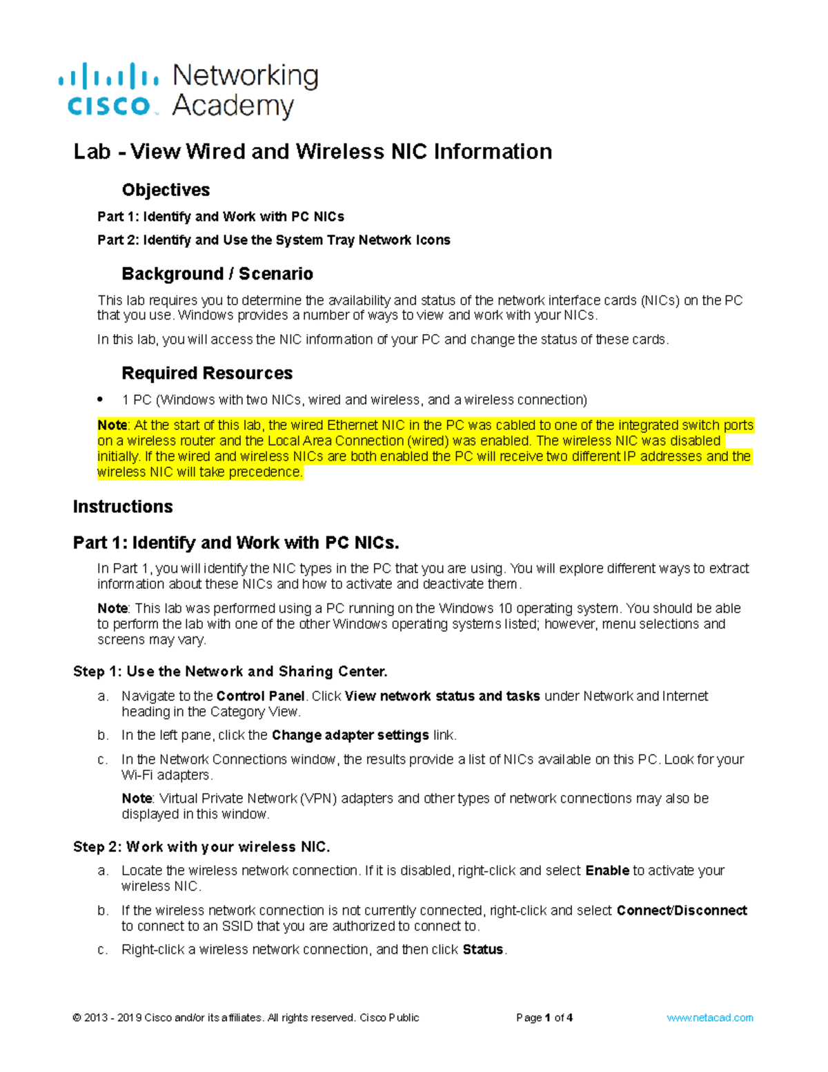 4.6.6 Lab - Exploring Wired and Wireless NIC Info on Windows PC - Studocu