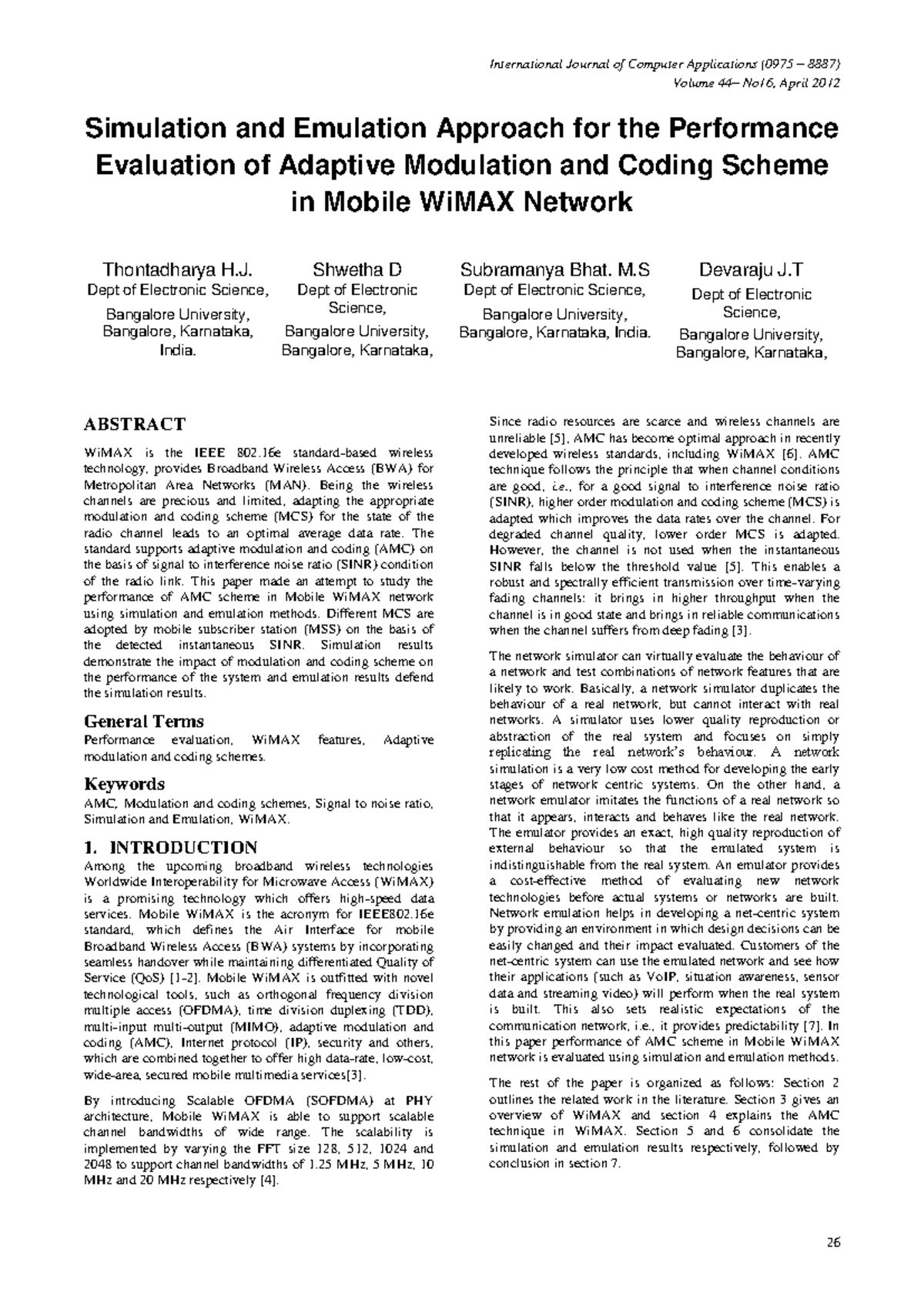 Adaptive Modulation and Coding Scheme in Mobile WiMAX Network - Studocu