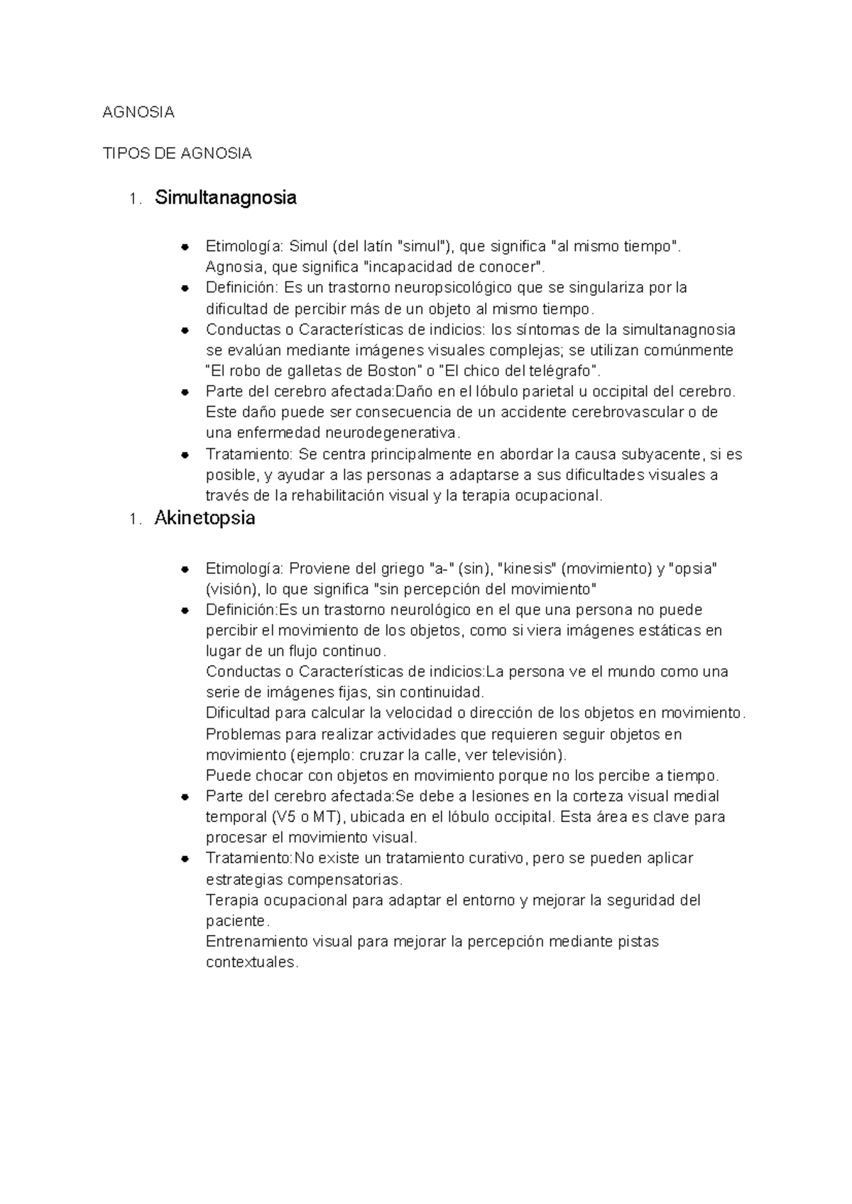 Agnosia - Oooo - AGNOSIA TIPOS DE AGNOSIA 1. Simultanagnosia Etimología ...