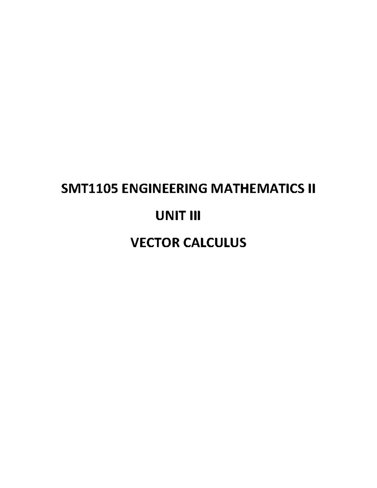 SMT1105-3 Engineering Mathematics II: Unit II Vector Calculus Notes ...