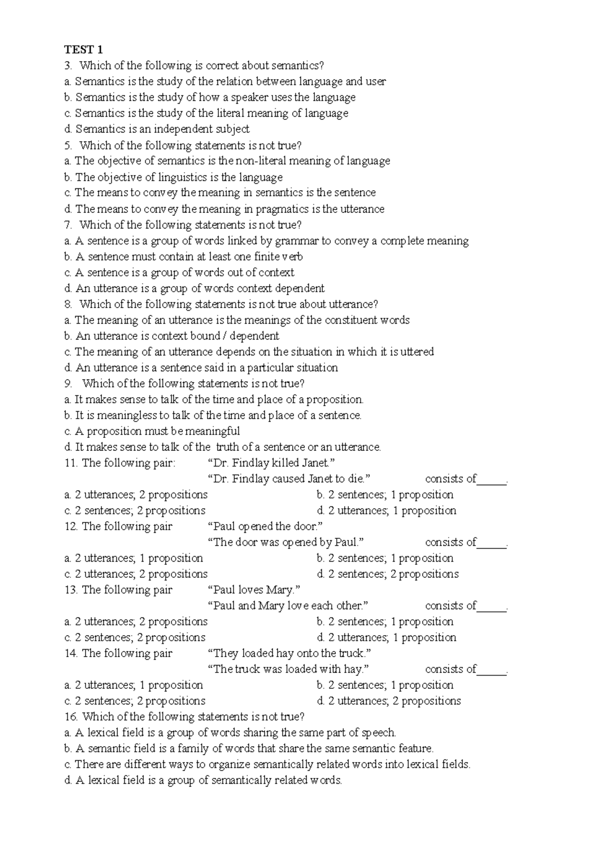 Semantics - Summary for English 1 (Tiếng Anh 1) Exam Review - Studocu