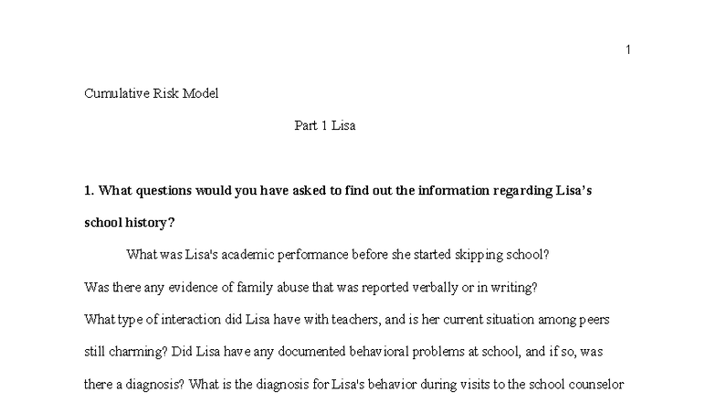 3-1 PSY 310 Cumulative Risk Model Analysis and Interventions - Studocu