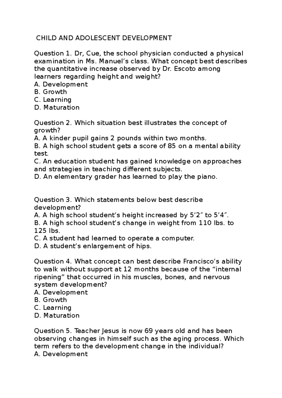 Practice CA MID 2025 - It's good for teaching - CHILD AND ADOLESCENT ...