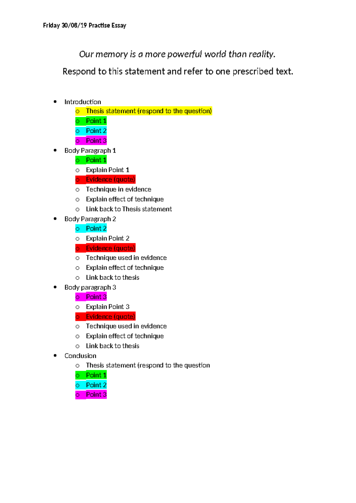 ENG101 Final Exam Practice Essay: Memory vs. Reality - Studocu