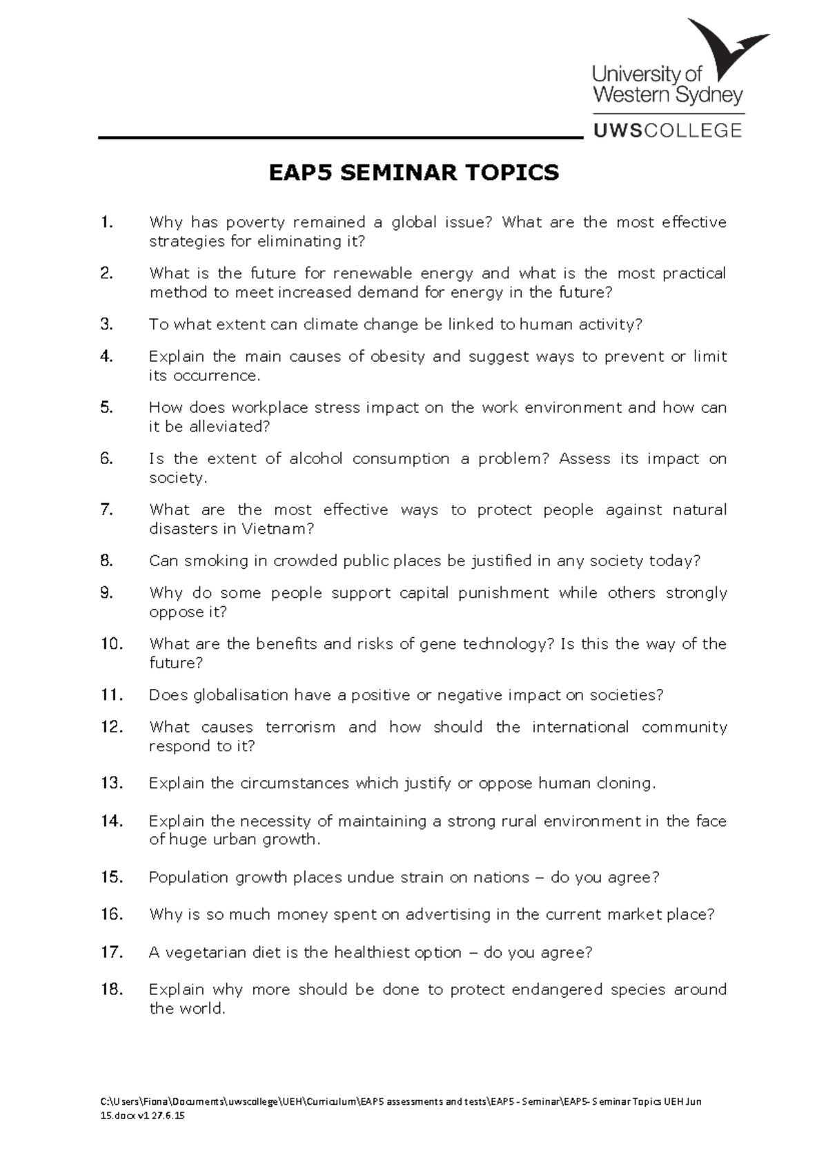 EAP5 Seminar Topics - C:\Users\Fiona\Documents\uwscollege\UEH ...