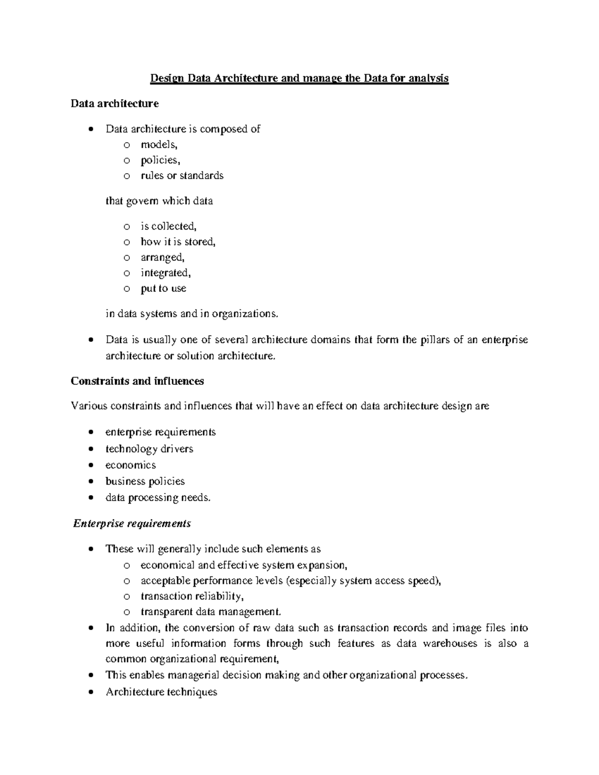 Designing Data Architecture for Analysis: Insights & Methods (DA Unit-1 ...