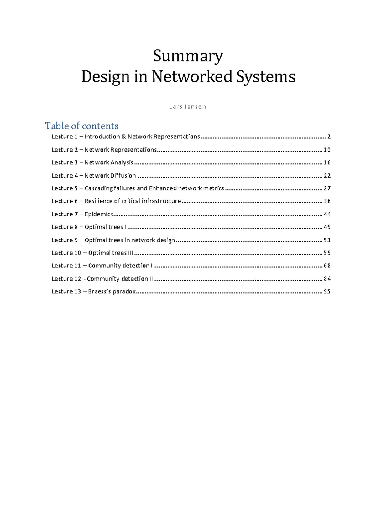 Lecture Notes on Design in Networked Systems (NCM) - Studeersnel