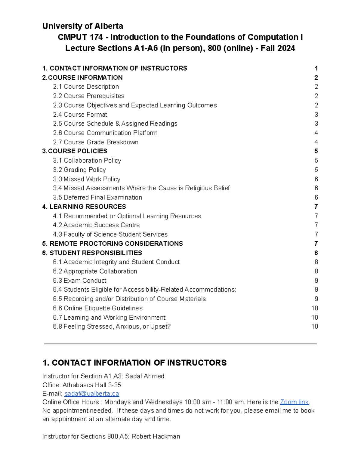 CMPUT 174 Fall 2024 Course Syllabus: Foundations of Computation I - Studocu