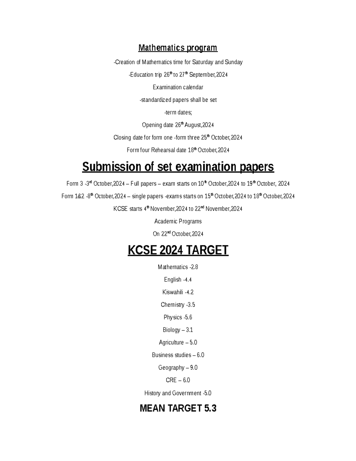 Mathematics Program Overview & Exam Schedule for 2024 - Studocu