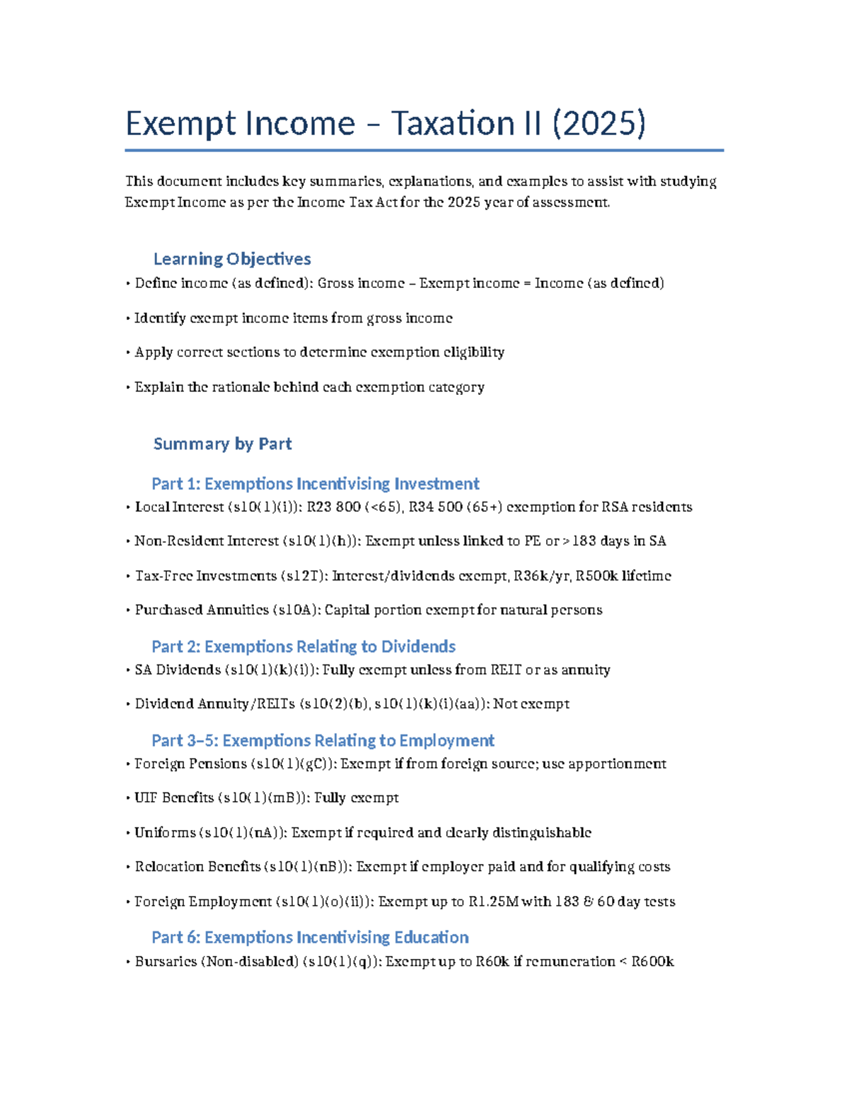 Exempt Income Taxation II (2025): Key Summaries & Exemptions Guide ...